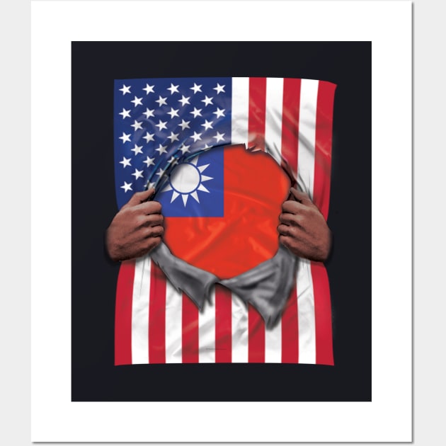 Taiwan Flag American Flag Ripped - Gift for Taiwanese From Taiwan Wall Art by Country Flags